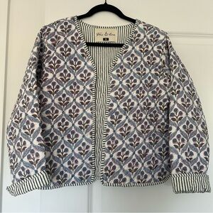 Fox & Hen (S) Quilted Block Print Bohemian Open Front Floral Striped Jacket